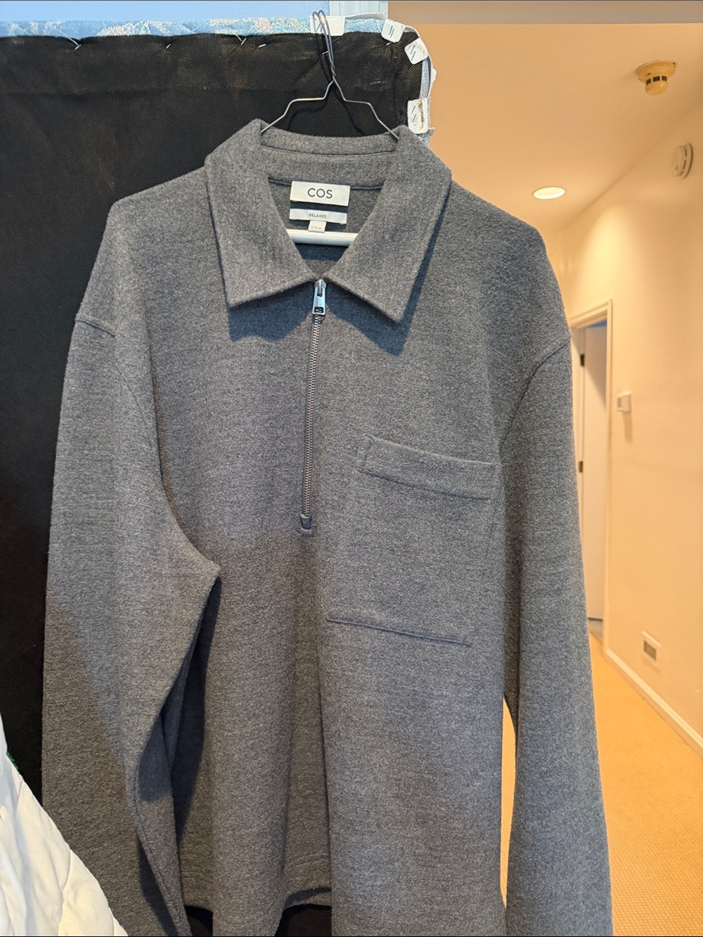 COS Men's Charcoal Zip-Up Knit Sweater